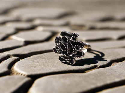 Silver and black adjustable ring for modern woman