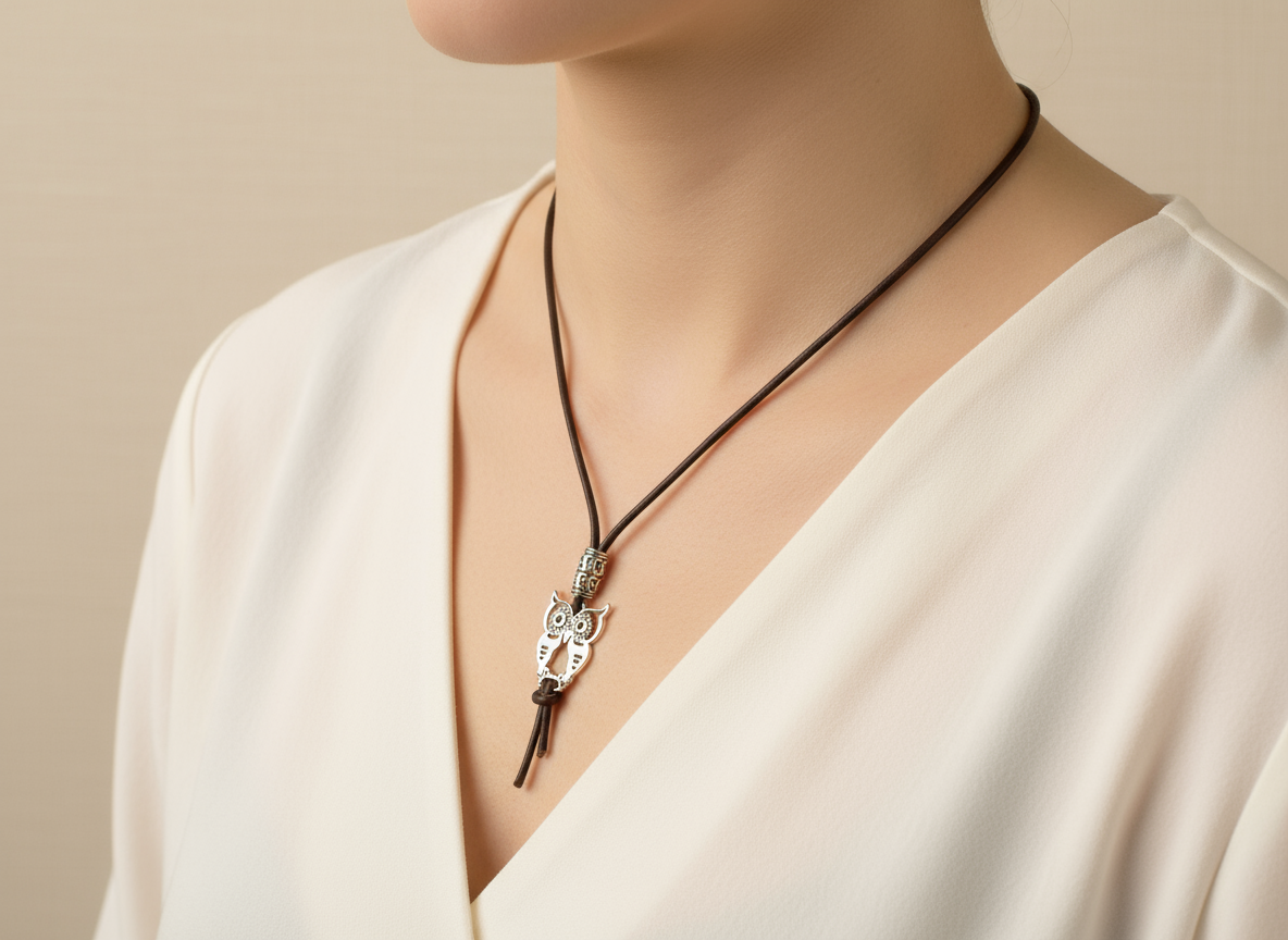 Colgante amuleto con buho de la suerte