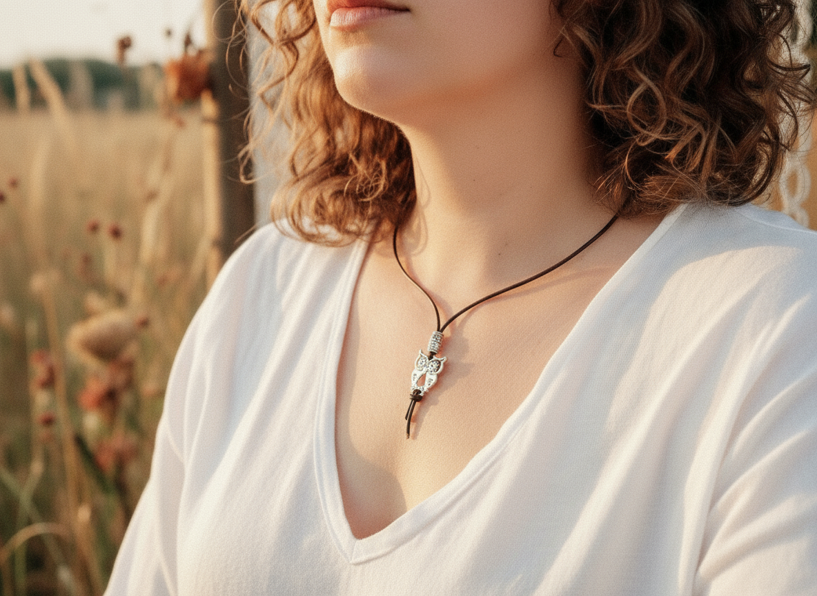 collar de cuero con buho