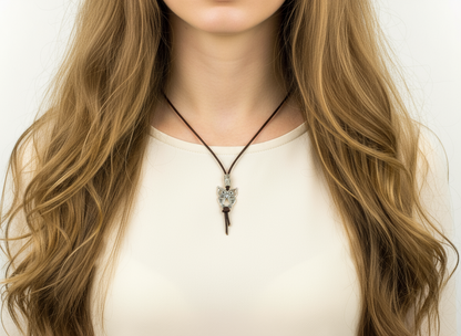 Colgante amuleto con buho de la suerte