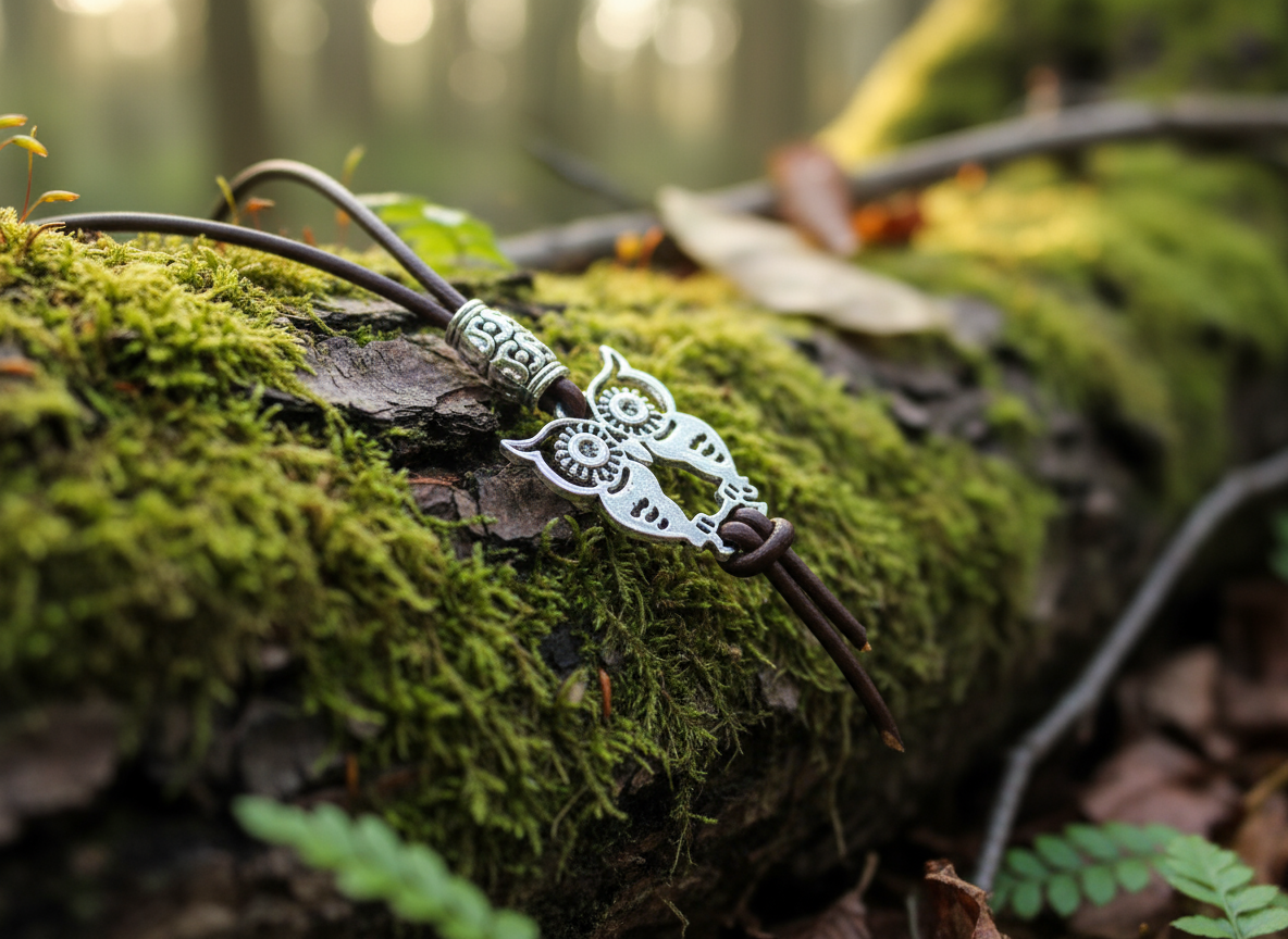 collar de cuero con buho