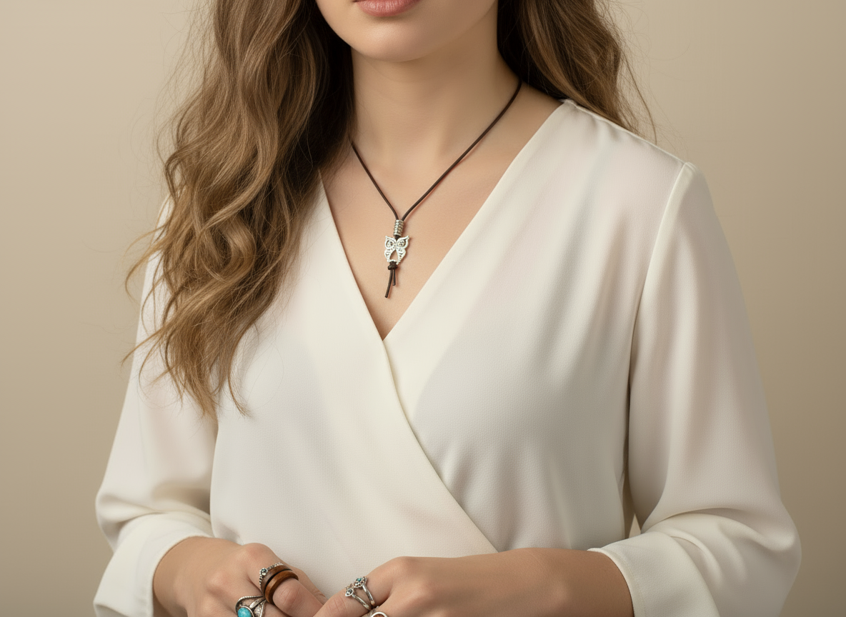 collar de cuero con buho