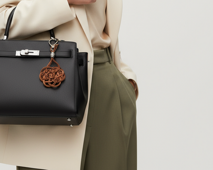 llavero  nudo macrame cuero crudo. Raquel Jiménez Artesania