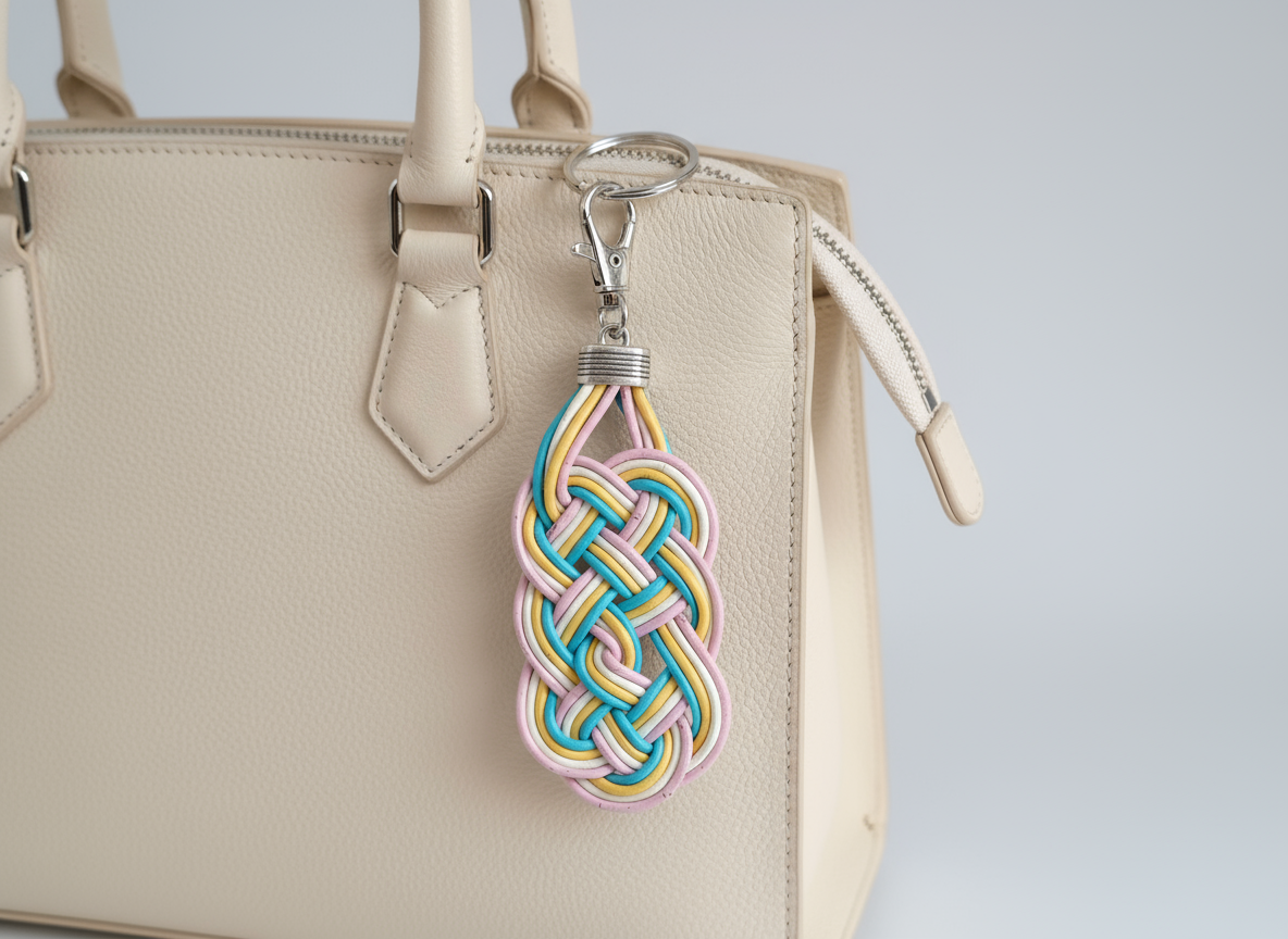 Porte-clés et bijou de sac en cuir tressé avec nœud infini