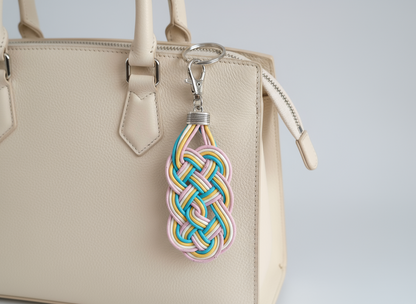 Porte-clés et bijou de sac en cuir tressé avec nœud infini