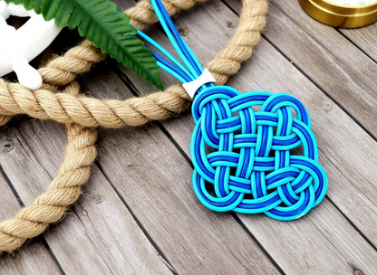 Leather sailor's knot necklace in two blues.