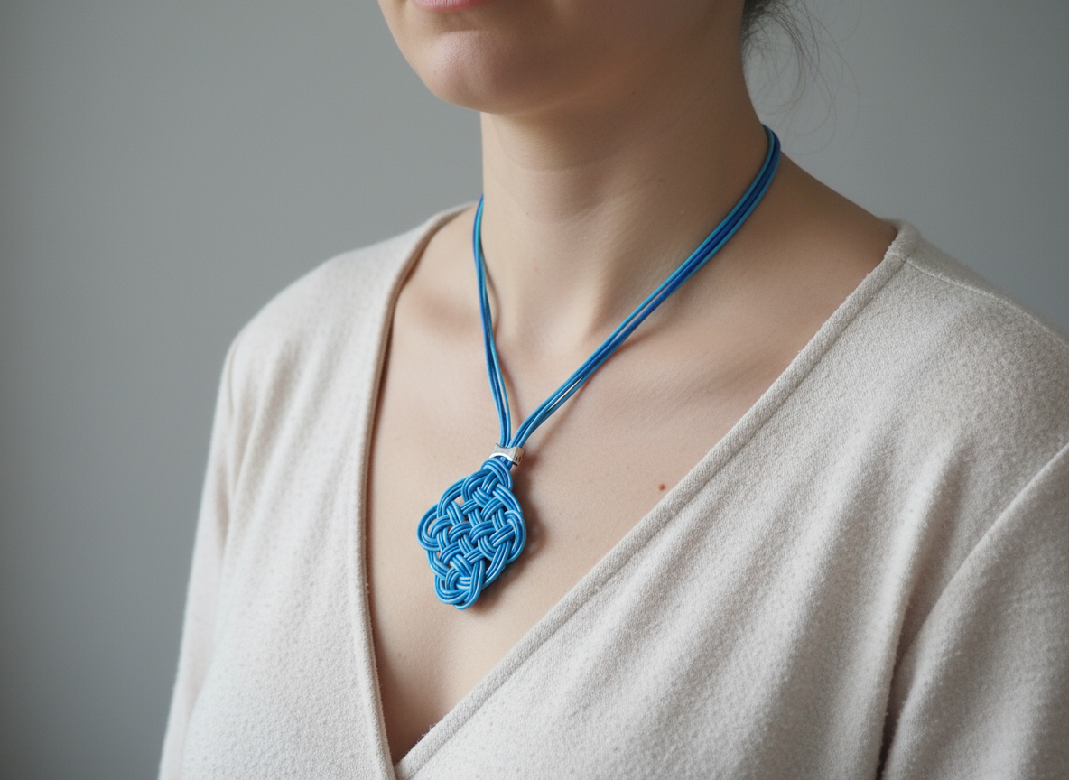 Leather sailor's knot necklace in two blues.