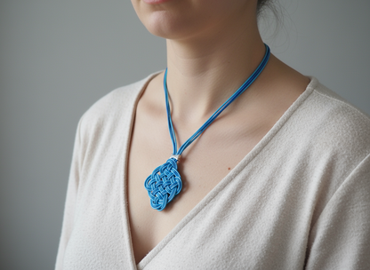 Leather sailor's knot necklace in two blues.
