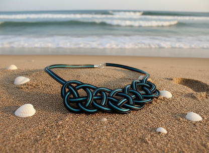 Collier noeud marin en cuir coloris bleu et noir