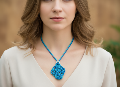 Leather sailor's knot necklace in two blues.