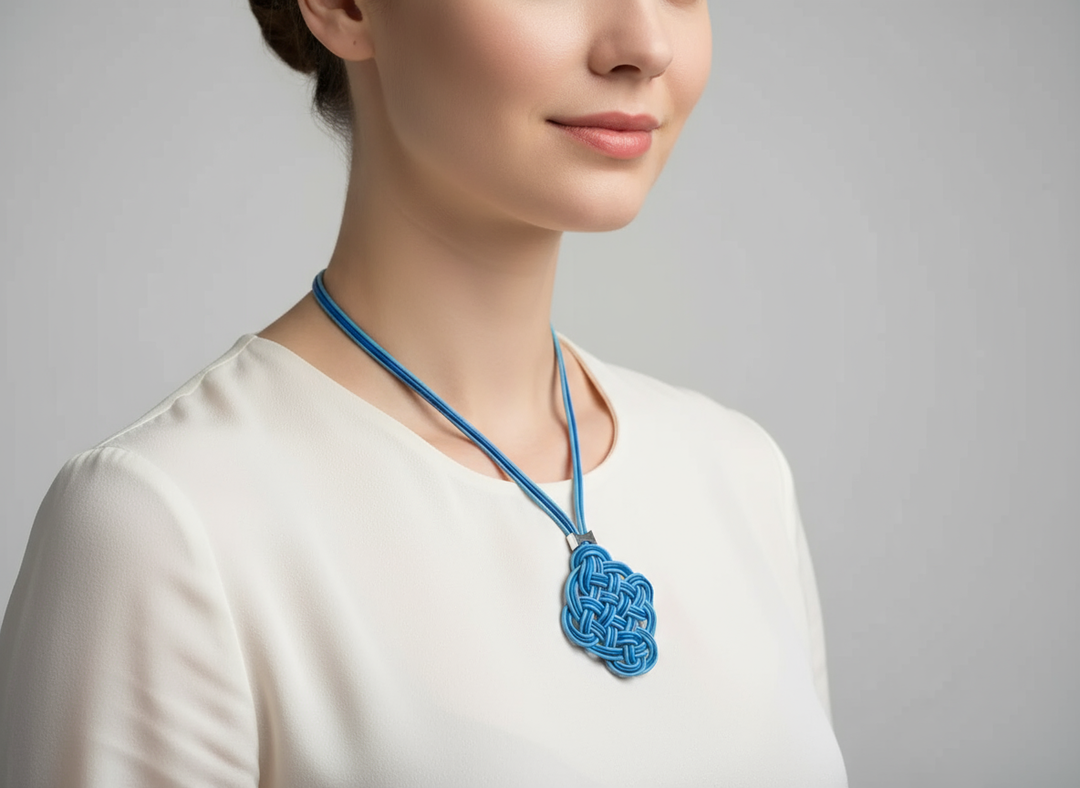 Leather sailor's knot necklace in two blues.