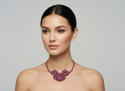 Leather necklace with braided celtic knot for women.