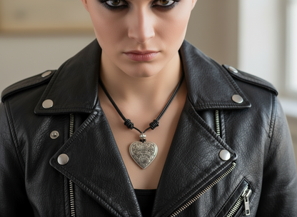 Short leather necklace with heart in boho style