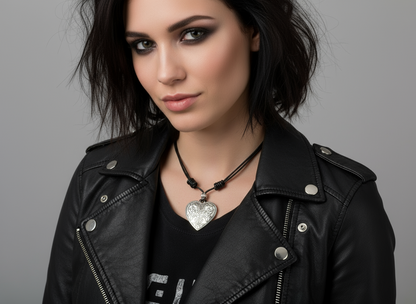 Short leather necklace with heart in boho style