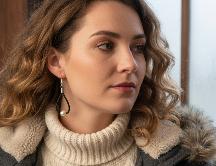 pendietes de cuero y perla