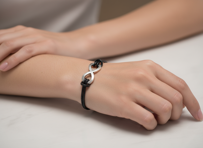 Green mother-of-pearl and brown leather bracelet for women