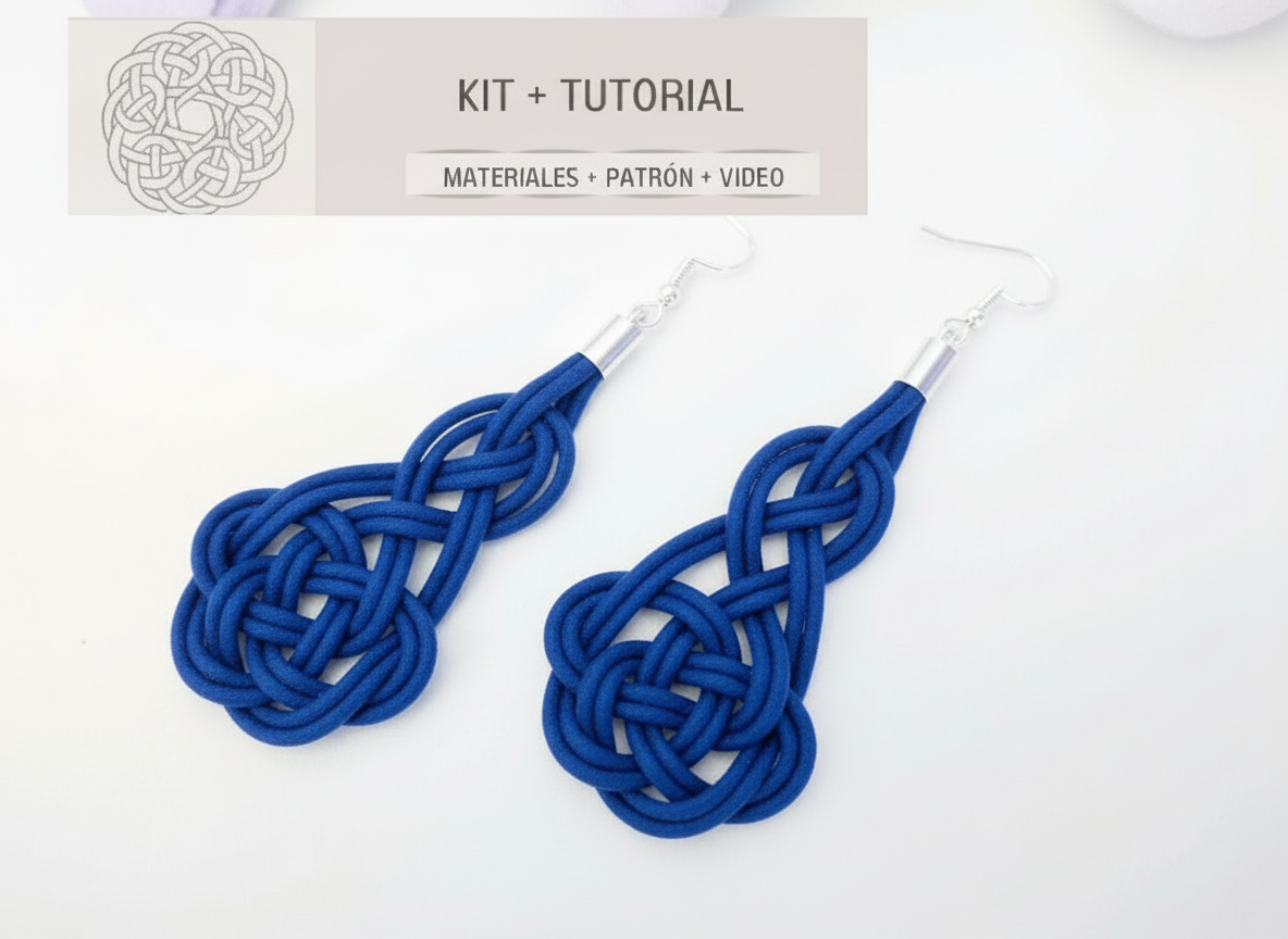 Kit y tutorial para pendientes de macramé de cuero y plata.