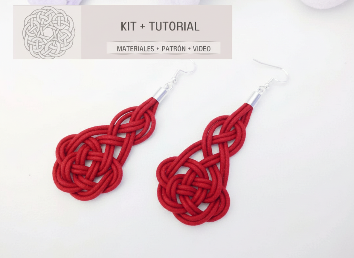 Kit y tutorial para pendientes de macramé de cuero y plata.
