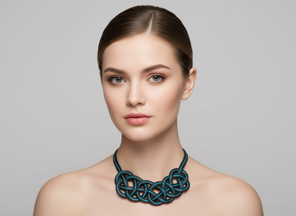 Collier noeud marin en cuir coloris bleu et noir