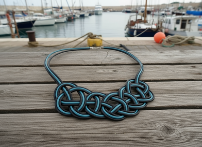 Collier noeud marin en cuir coloris bleu et noir