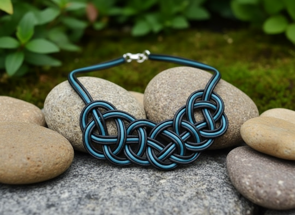 Collier noeud marin en cuir coloris bleu et noir