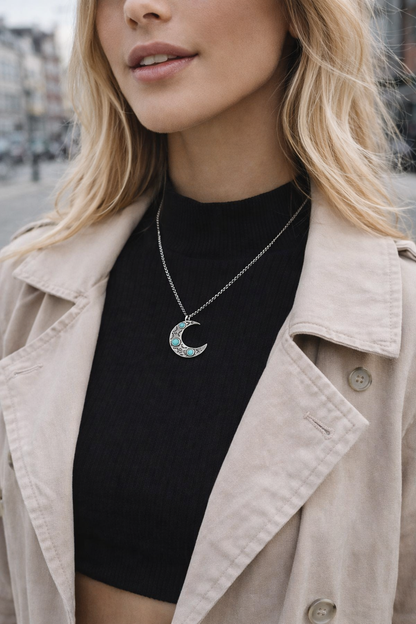 ras-de-cou minimaliste en forme de lune avec turquoise
