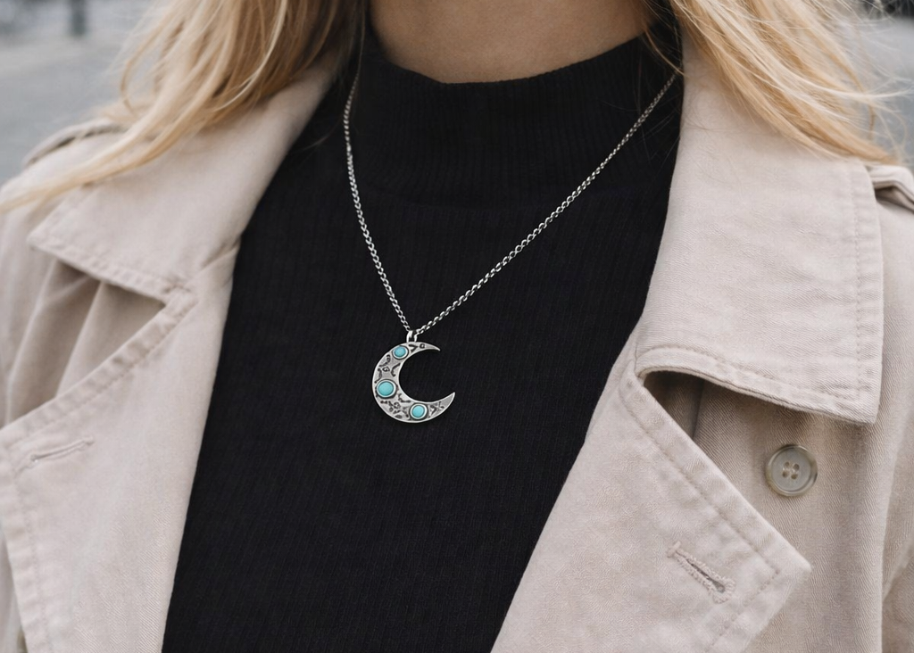 ras-de-cou minimaliste en forme de lune avec turquoise