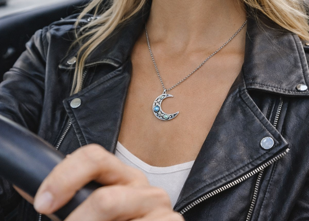 ras-de-cou minimaliste en forme de lune avec turquoise