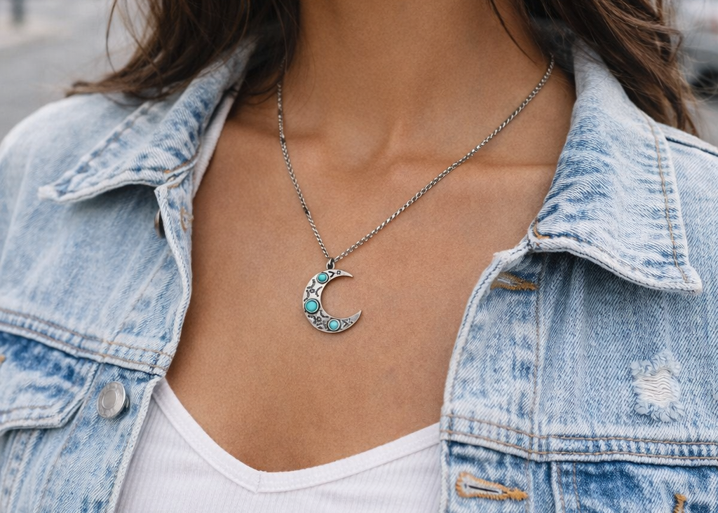 ras-de-cou minimaliste en forme de lune avec turquoise