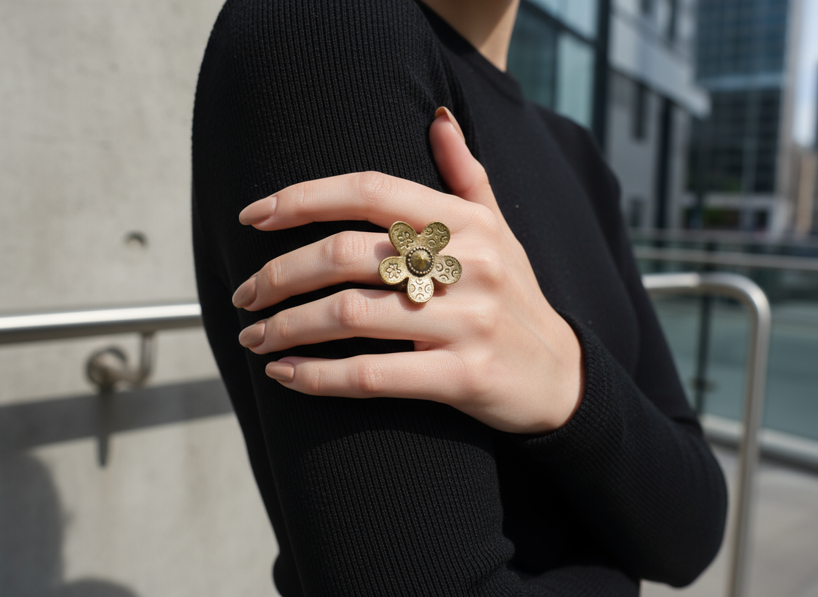 Anillo hippie ajustable con flor margarita boho.