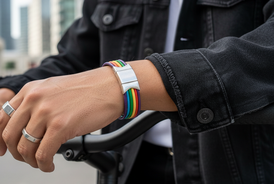 Pulsera arco iris de cuero con cierre magnético 