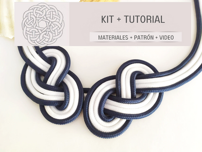 Kit collier, matériaux et tuto pour collier noeud marin en macramé