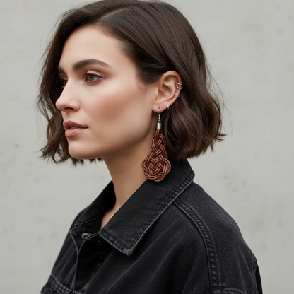 Kit y tutorial para pendientes de macramé de cuero y plata.