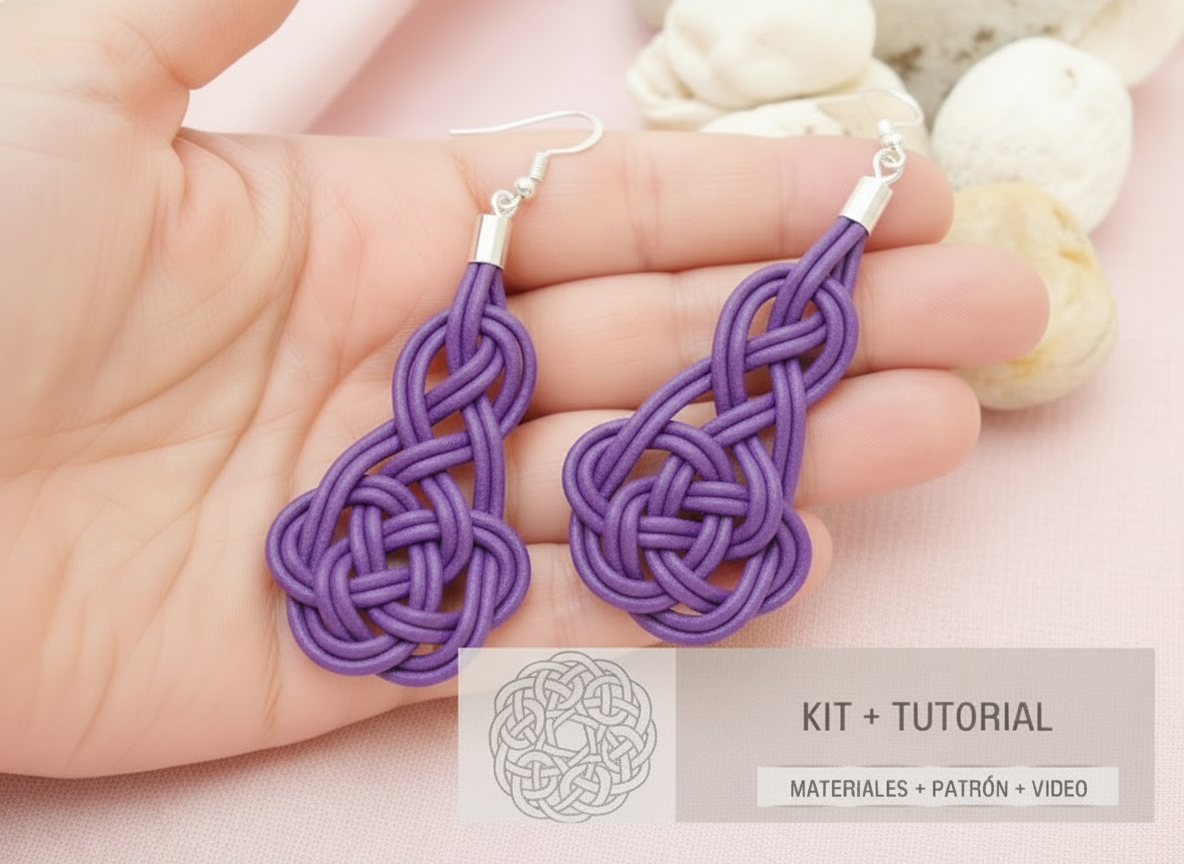 Kit y tutorial para pendientes de macramé de cuero y plata.