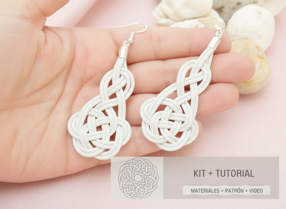 Kit y tutorial para pendientes de macramé de cuero y plata.