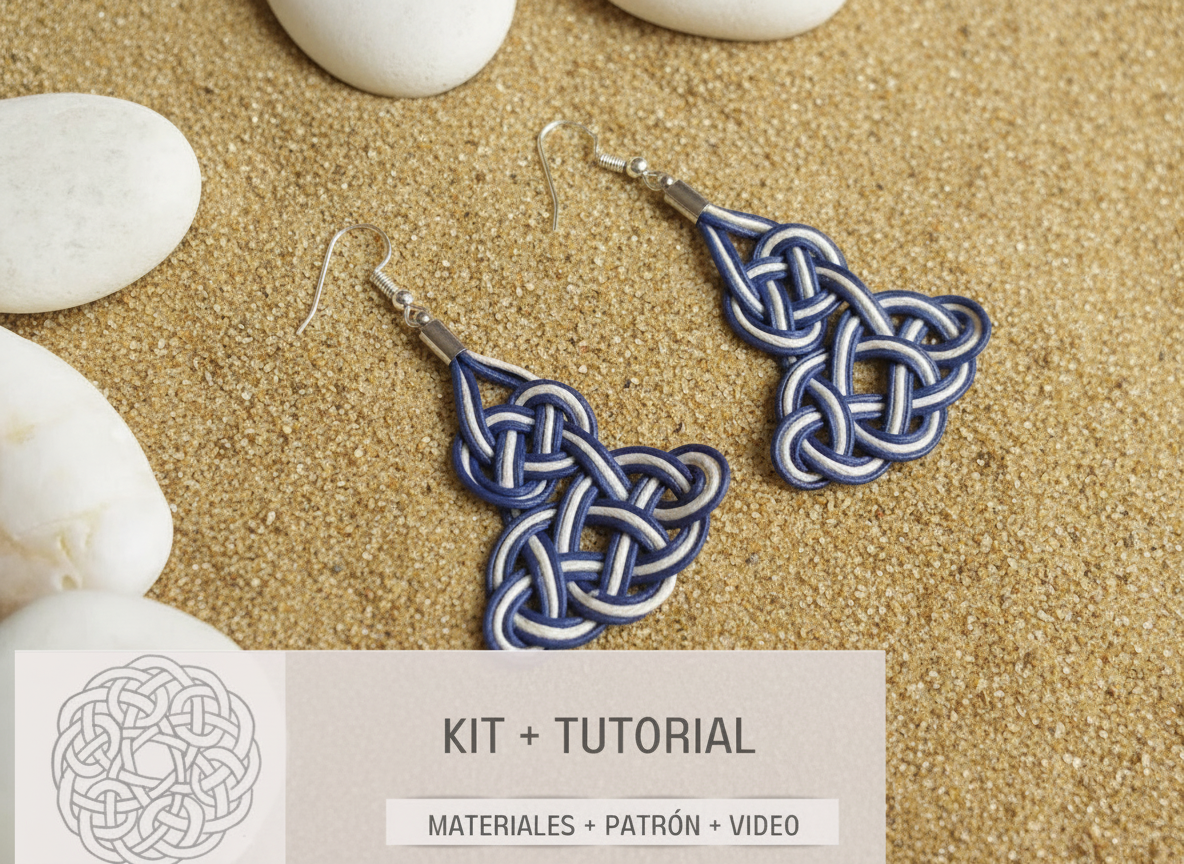 Kit para hacer pendientes con nudo marinero azul y blanco
