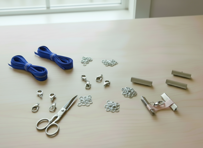 Kit and tutorial with materials to make a macramé sailor knot bracelet