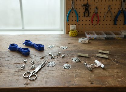 Kit and tutorial with materials to make a macramé sailor knot bracelet