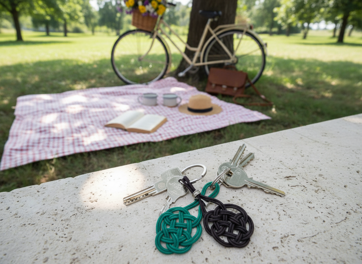 Llavero con el símbolo celta del amor eterno hecho en cuero