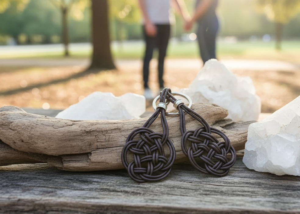 Llavero con el símbolo celta del amor eterno hecho en cuero