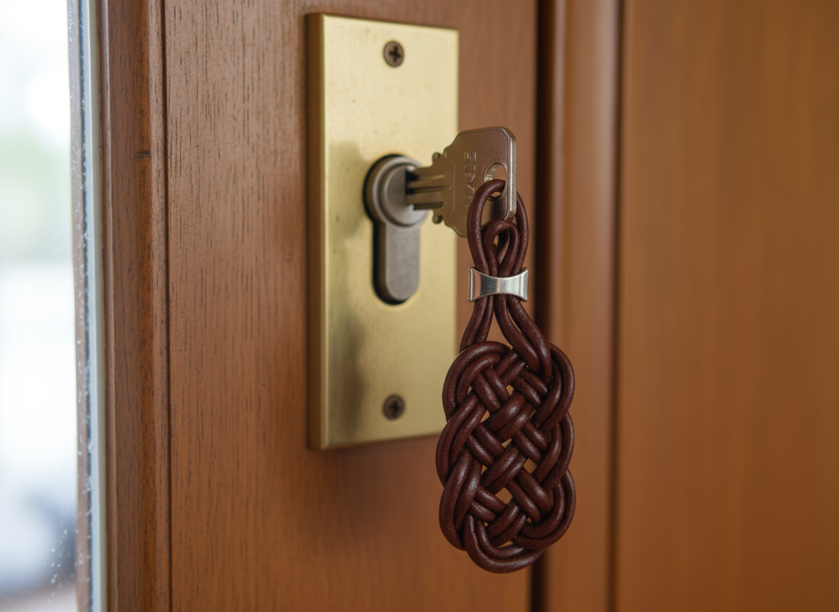 llavero de cuero con nudo celta de la prosperidad