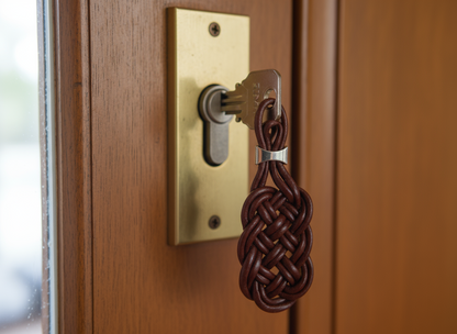 llavero de cuero con nudo celta de la prosperidad