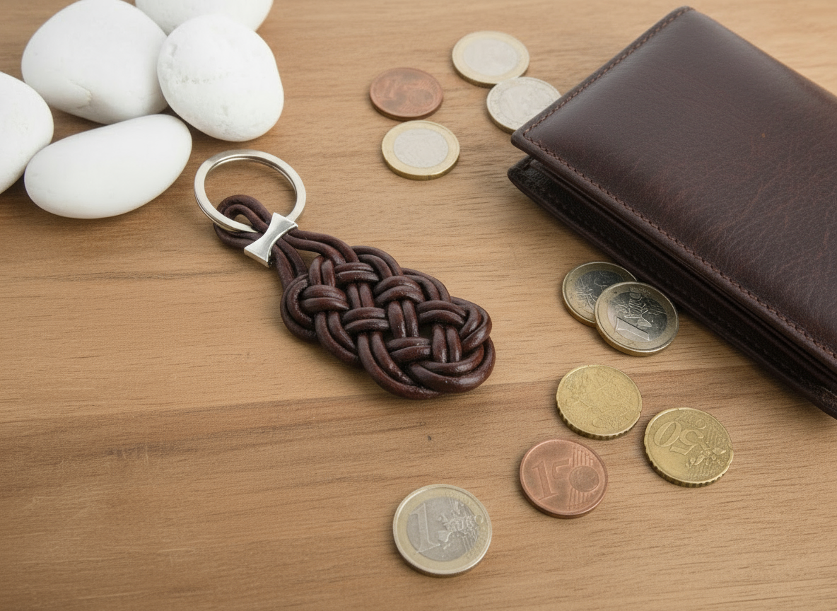 llavero de cuero con nudo celta de la prosperidad