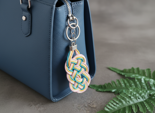 Porte-clés et bijou de sac en cuir tressé avec nœud infini