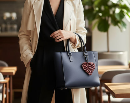 Porte-clés cœur en cuir tressé et pendentif de sac en cuir