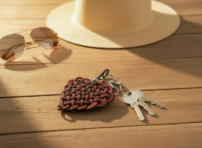 Porte-clés cœur en cuir tressé et pendentif de sac en cuir