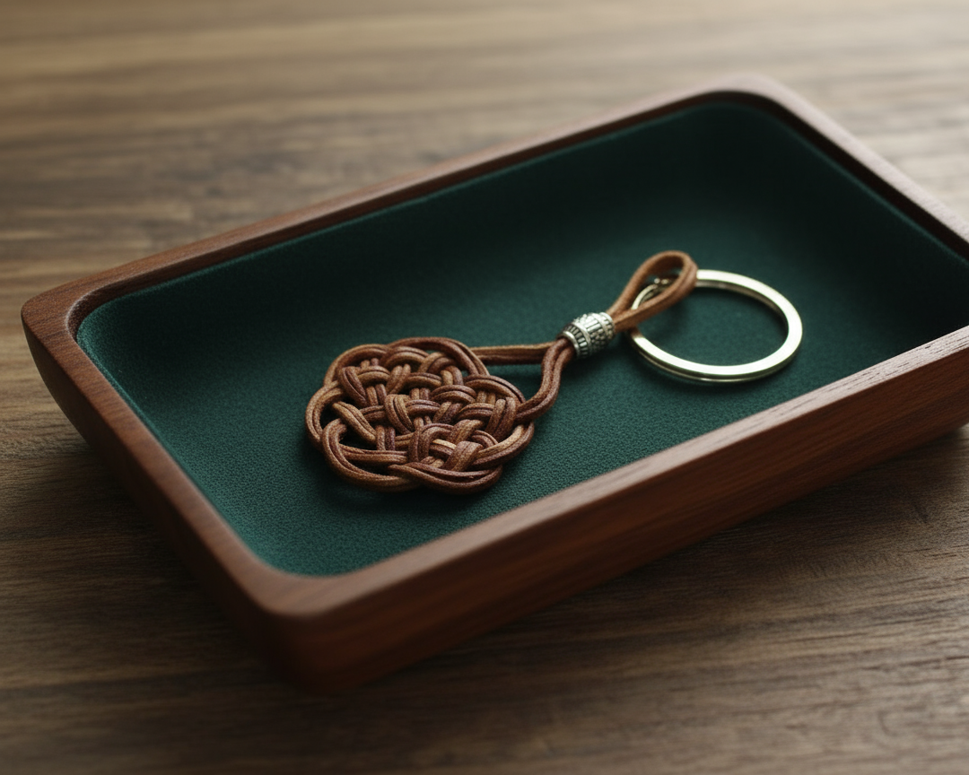 llavero  nudo macrame cuero crudo. Raquel Jiménez Artesania