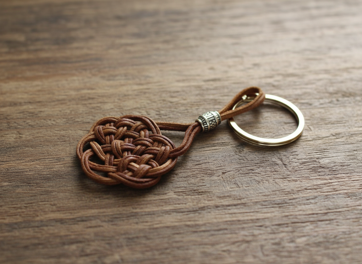 llavero  nudo macrame cuero crudo. Raquel Jiménez Artesania