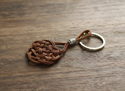 llavero  nudo macrame cuero crudo. Raquel Jiménez Artesania