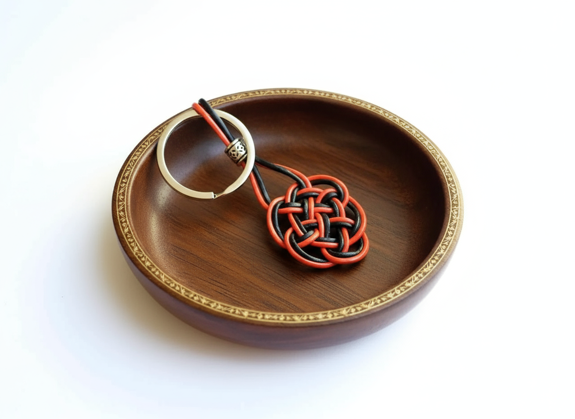 Llavero con el símbolo celta del amor eterno hecho en cuero